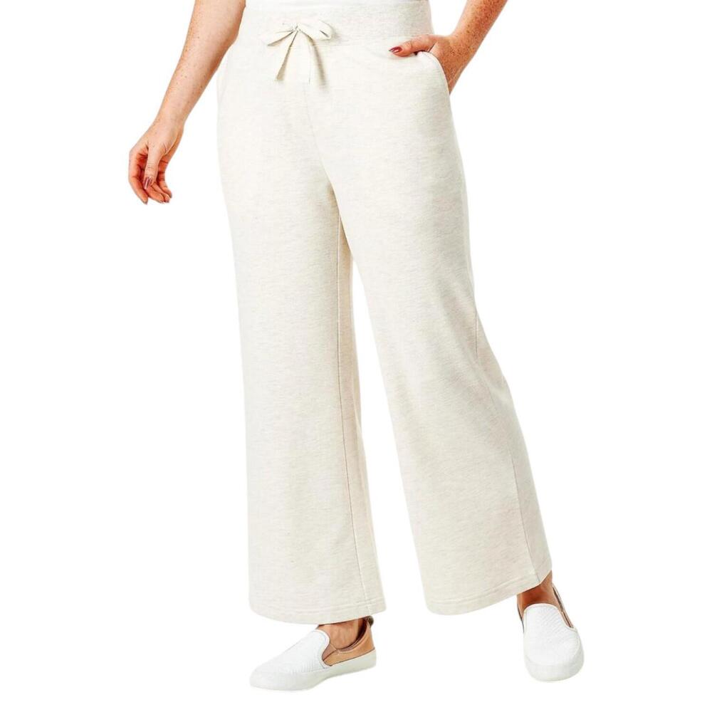 Encore by Idina Menzel Women's Fleece Wide Leg Pants Oat Milk - Petite